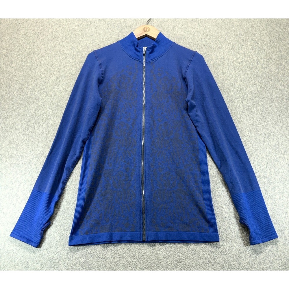 Young USA Mens Athletic Jacket Blue Embossed Full Zip Thumb Holes Stretch XL